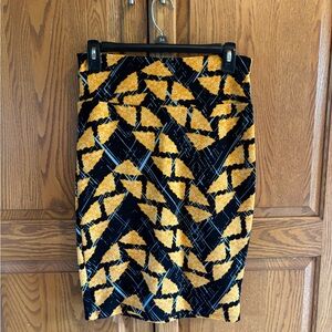 LuLaRoe Black and Orange/Golden Geometric Pencil Skirt Size Small S
